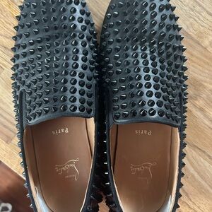 Christian Louboutin Black Studded Slip-On Loafers